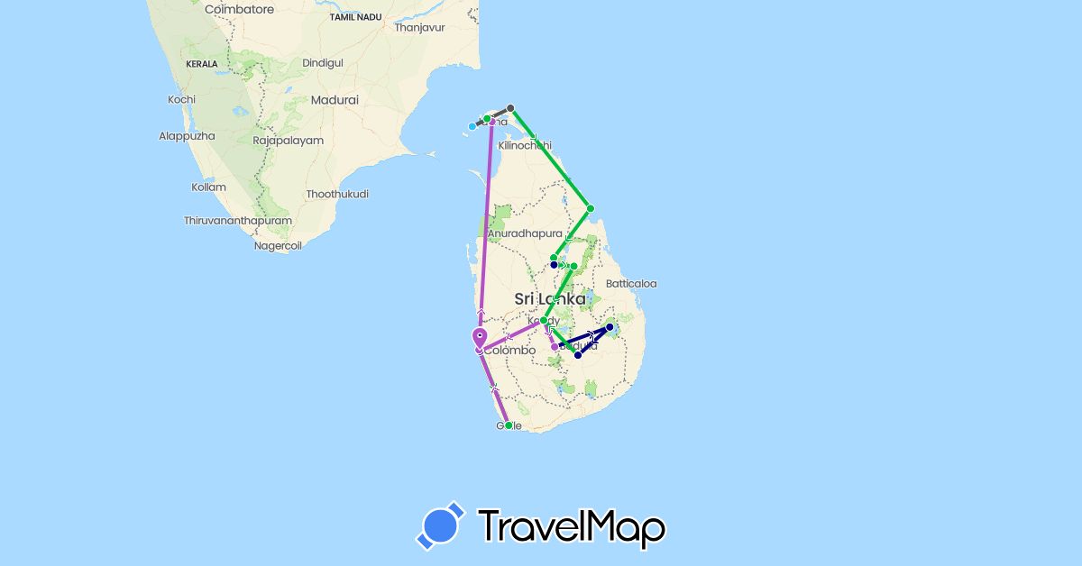 TravelMap itinerary: driving, bus, train, boat, motorbike in Sri Lanka (Asia)